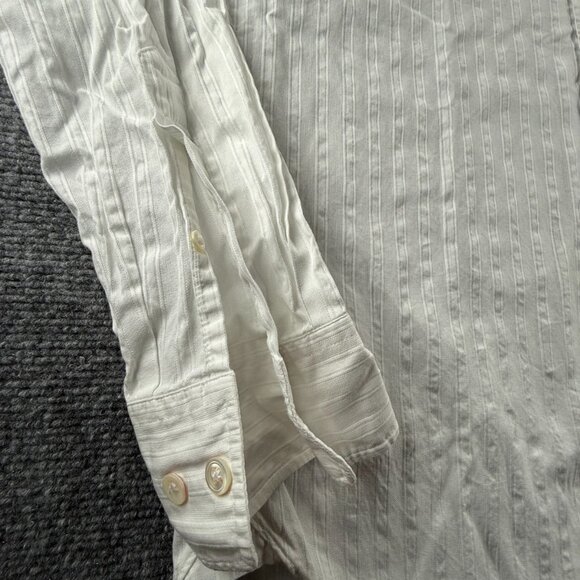 Faconnable Cotton Large Button-Down Striped White Men Pocket Long Sleeve Shirt - Picture 8 of 16